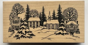 VTG 1995 PSX Petaluma Large Red Wood Mount Stamp K1603 Snowy Village w Church - Picture 1 of 4