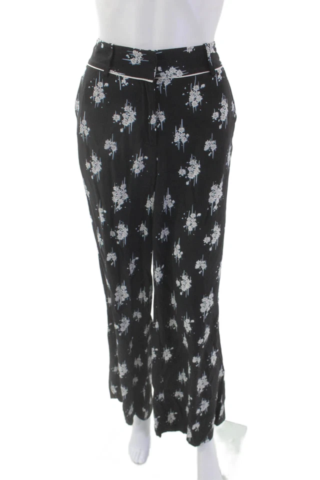 10 Pantalones acampanados florales de tiro medio negros talla 6 Crosby Derek Lam para mujer Foto 1 de 4