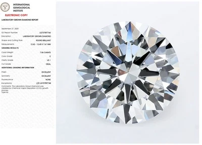 7.06 Round Lab Grown Diamond Engagement Ring IGI Certify E VS1 - Image 1 of 4