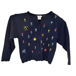 b.t. kids Floral Embroidered Cardigan Sweater, Navy, size 6 - Picture 1 of 4