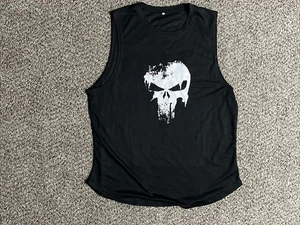 Men’s Sleeveless Muscle Shirt Black With White Skull Size XL Tank Top Polyester - Picture 1 of 5