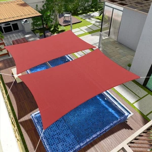 2-15ft Red Rectangle Sun Shade Sail Mesh Net Cover Cloth for Garden Carport Deck - Picture 1 of 13