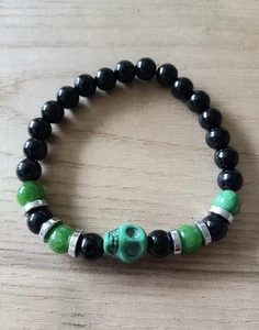 Skull Bracelet Black And Green Stainless Steel Gothic Skeleton Men Bracelet - Picture 1 of 2