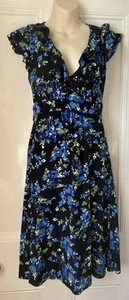 John Rocha Dress Size 10 Black/Blues/Green Frill Detail Neckline And Shoulders - Picture 1 of 5