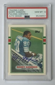 Barry Sanders Autograph Signed 1989 Topps Rookie Card - PSA 10 Autograph Grade 1 - Afbeelding 1 van 2