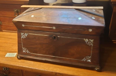 Large Antique Rosewood Empty Tea Caddy William IV Inlaid Shell  (134) - Image 1 of 4