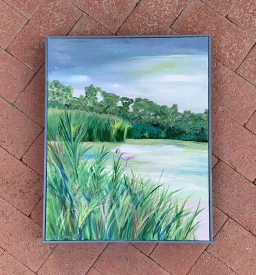 Original Painting Camargue France Landscape Flamingo Marsh By Hart Marquis - Image 1 of 4