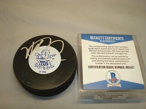 Disco de hockey firmado por Mike Babcock Toronto Maple Leafs automático Beckett certificado de autenticidad BAS 1A - Imagen 1 de 3