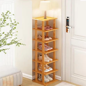 Bamboo Shoe Rack - Vertical Shoe Rack for Small Spaces, Tall Narrow Shoe Rack - Picture 1 of 12