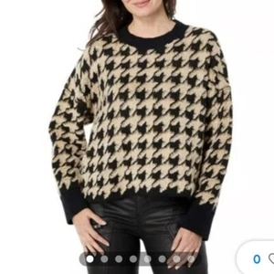 Max Studio Jacquard Houndstooth Medium Cropped Brown Black Crewneck Sweater - Picture 1 of 8