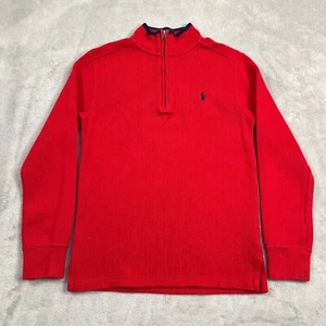 Polo Ralph Lauren Sweater Boys Size Medium Red Knit Cotton Long Sleeve 1/4 Zip - Picture 1 of 12