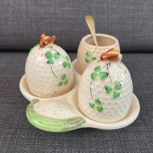 Marutomoware Japan Honey Bee Salt Pepper Shakers Mustard Pot Spoon & Tray 1930's - Picture 1 of 20