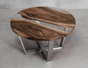 24" Custom White Epoxy Resin Wooden River Style Coffee Side Table Top - Picture 1 of 3