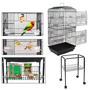59" Large Bird Pet Cage Wooden Bridge Ladder Parrot Cockatiel Conure W/4 Wheels - Picture 1 of 11