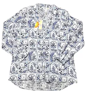 NWT C & C California Womens Linen Shirt Large Palm Trees Flamingo Coastal Cruise - Picture 1 of 10