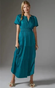 Anthropologie Somerset Maxi in Turquoise Lumensilk Edition Dress M $170 NWT - Picture 1 of 11