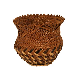 Handmade Tarahumara Indian Three-Tone Pine-needle Basket Approx 5” X 5” - Picture 1 of 7