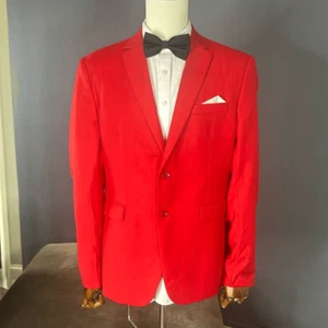 Herren Rot Slim Fit Anzug Sakko Blazer Abschlussball Party Formell Größe 42 Neu ohne Etikett - Bild 1 von 10