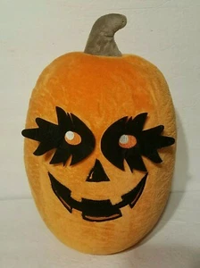 Halloween Plüsch Oval 15 Zoll Gruselige Jack-O-Laterne Kürbis 3D Filz Wimpern NEUWERTIG - Bild 1 von 11