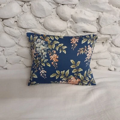 Small Cushion Cover, Wisteria, Blue, Pink, Green, 15"x11", Floral, Cotton Sateen - Image 1 of 4