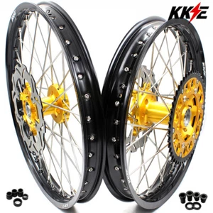 KKE 21/19 Dirt Bike Wheels Rims for Suzuki RM125 RM250 2001-2008 CNC Gold Hubs - Picture 1 of 12