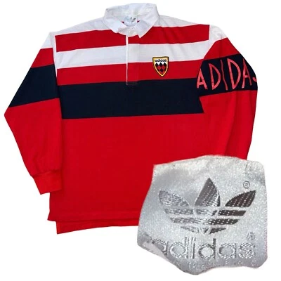 Vintage Adidas Rugby Polo Collared Jersey Long Sleeve 80s Embroiderer Logo RARE - Image 1 of 4