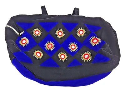 Bolso de terciopelo boho Bolso de terciopelo azul negro bordado con espejo Sunbursts Hippie Foto 1 de 4