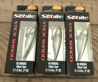 Lote de 3 iscas de pesca afundamento Sebile 2 3/8" 1/8 oz linha prata vara sombra - Imagem 1 de 2