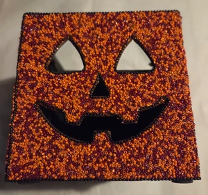 Halloween  Beaded Surface Box W/Twine Handle 6" Square S & S International - Picture 1 of 5