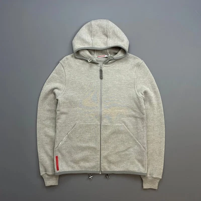 Prada Sport Grey 2006 Technical Wool Knit Spellout Zip-Through Hooded Jacket - Image 1 of 4