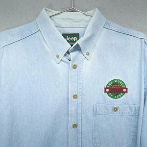 Vintage Jeep Shirt Mens Large Blue Denim Button Up Long Sleeve - Picture 1 of 9