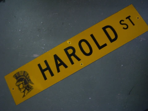 Vintage ORIGINAL HAROLD ST STREET SIGN 42" X 9" BLACK LETTERING ON YELLOW Cover
