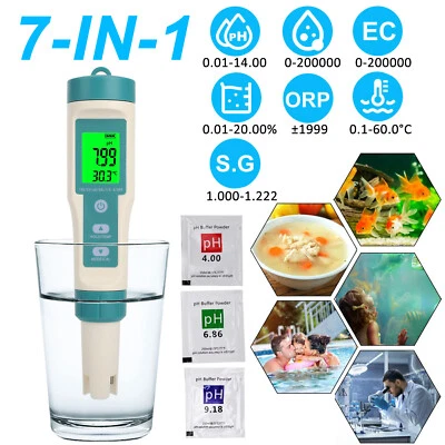 7 en 1 Digital LCD PH/TDS/EC/ORP/TEMP/SG/Salinity Probador de Calidad del Agua Medidor Pluma Foto 1 de 4