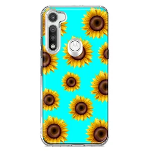 For Motorola Moto G Fast Shockproof Hybrid Case, Sunflowers Polkadot Teal - Picture 1 of 1