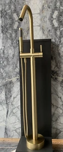 Floor Mounted Freestanding Bath Shower Mixer Tap Brushed Brass Clearance Stock - Picture 1 of 6