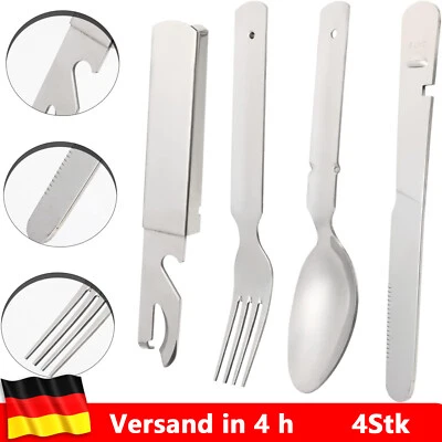 4tlg Notfallset Edelstahl Essbesteck Outdoor Militär Armee Besteck Bundeswehr - Bild 1 von 4