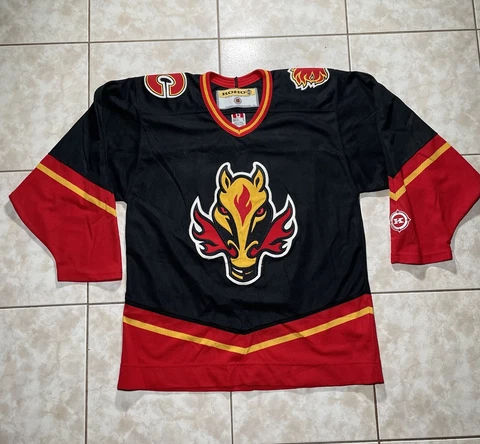 Vintage Koho Calgary Flames Blasty Horse Head NHL Jersey Lemieux #35 Black Sz M Cover