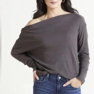 NEW Michael Stars Size L Oversized Off the Shoulder Penelope Waffle Top Gray - Picture 1 of 6
