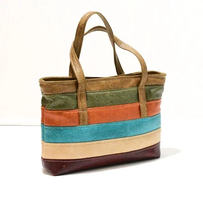 70-х годов винтажный лоскутное одеяло наплечная сумка с короткими ручками многоцветный богемное в полоску Southwest сумочка - Изображение 1 из 4
