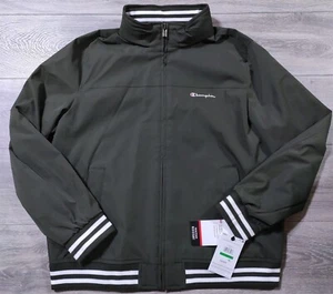 Champion Jacket Adult Large Green Striped Wind Rain Resistant Hood Mens - Picture 1 of 9