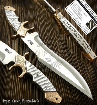 Impact Cutlery rare custom D2 full tang art Bowie knife engraved Brass bolsters - Image 1 of 4