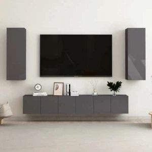 NNEVL 5 Piece TV Cabinet Set High Gloss Grey Chipboard - Picture 1 of 10