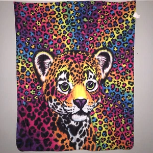 Vintage LISA FRANK SPOTTED LEOPARD TWIN FULL COMFORTER Revers Rainbow Print 80s - Picture 1 of 14