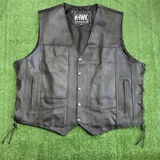 Hawk #HWK  New Vest Black Leather Classic Vintage Mens Lace Up Sides Riding  5XL