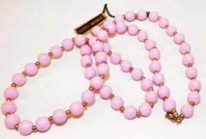 Pink Lucite Bead Necklace 22in. Goldtone Spacer Beads Vintage with Tag - Picture 1 of 4
