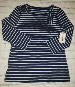 NWT St Johns Bay Navy/White Stripe Shirt Nautical Womens XS - Picture 1 of 3