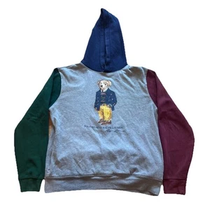 Polo Ralph Lauren Bear Hoodie Sweatshirt Youth XL (18-20) Colorblock Pullover - Picture 1 of 12