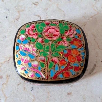 Vintage Hand Painted Papier Mache Trinket Box Wood Lacquer Jewelry Memories - Image 1 of 4