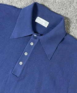 VTG 70's Dagger Collar Ban-Lon Knit Polo-Men's L -Navy Blue-USA-Rockabilly - Picture 1 of 7
