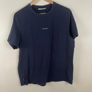 Icebreaker Mens Large Dark Blue Spell Out Short Sleeve Wool Cotton Shirt Size - Picture 1 of 5